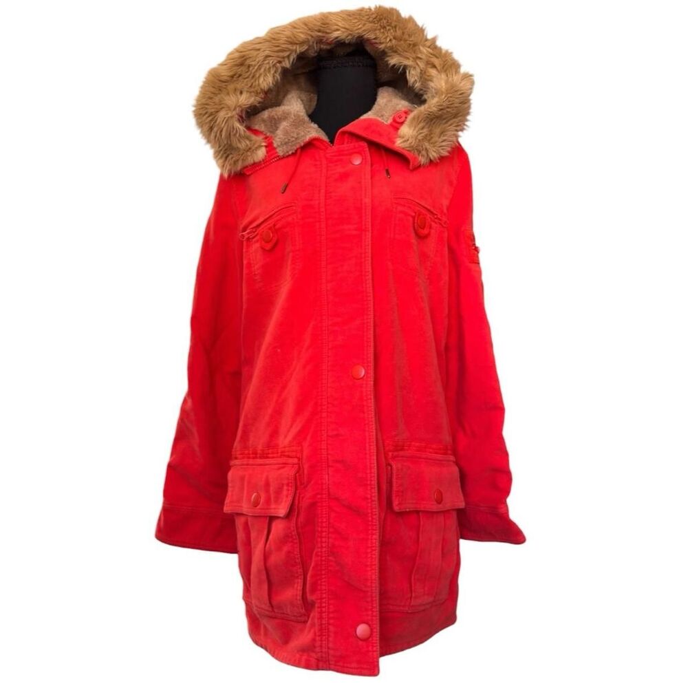 Old Navy Red Faux Fur Hooded Parka Coat Women's Large